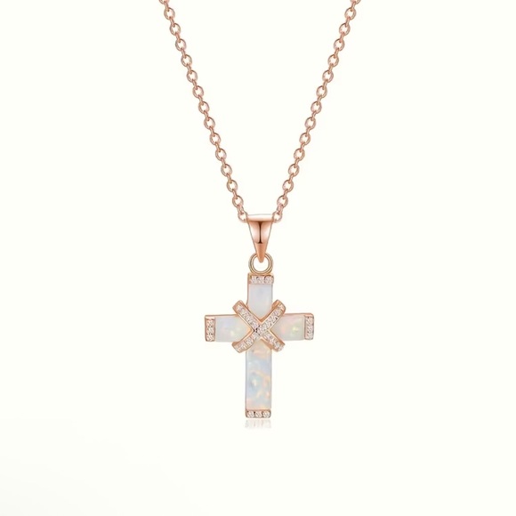 Opal Cross Pendant Necklace - Picture 10 of 12